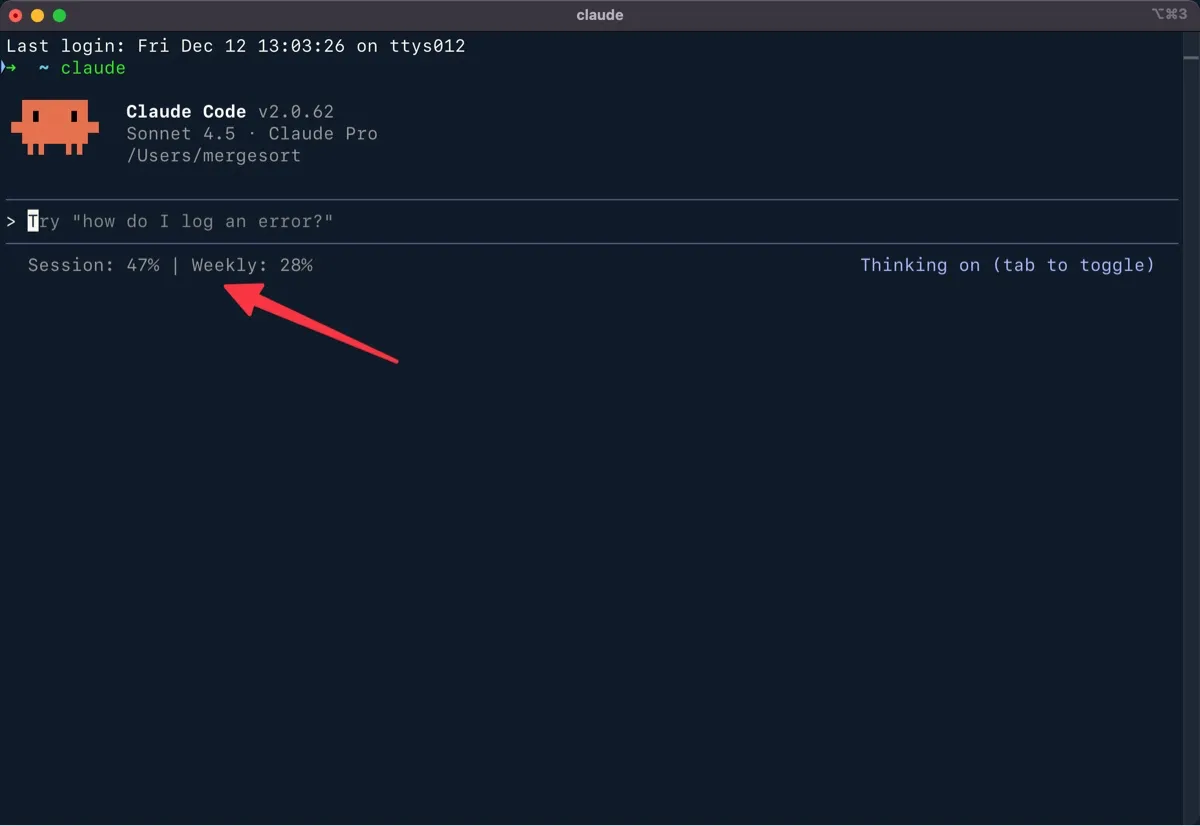 An image of Claude Code with a custom status line