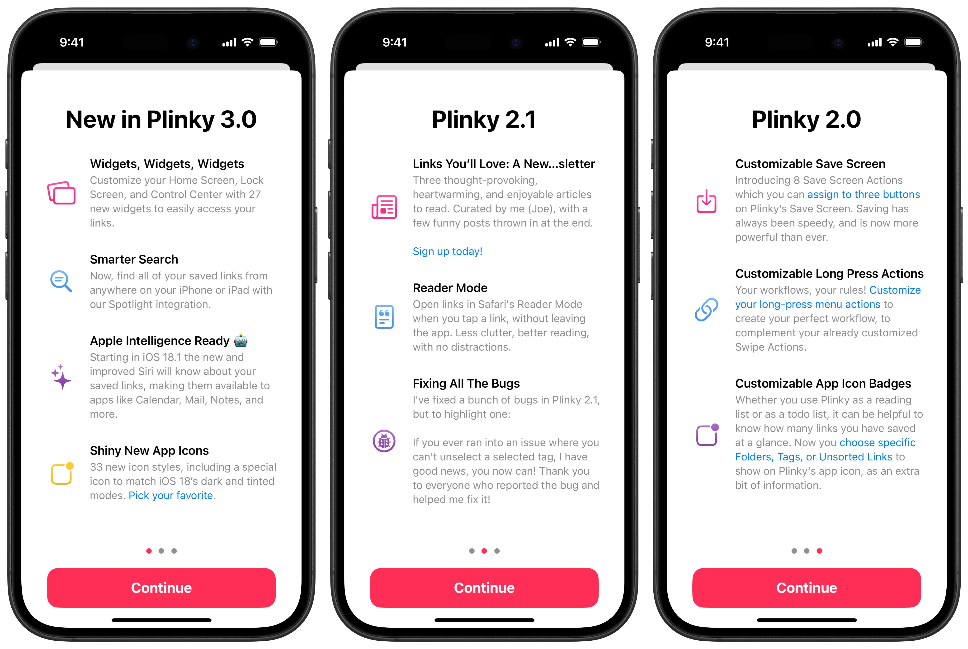Plinky What&#x27;s New Screens