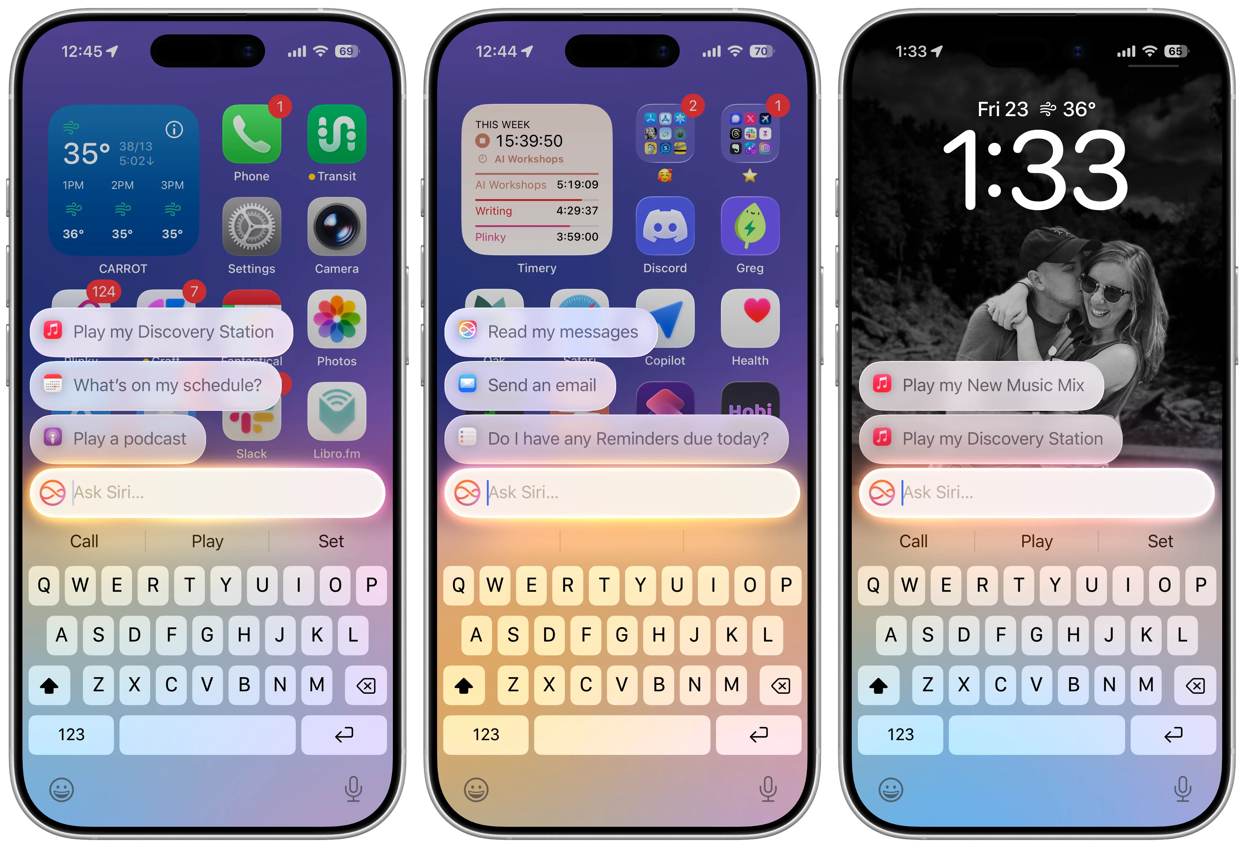 Three images of Siri side by side